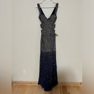Jasz Couture 6215 navy blue ombre fully beaded cutout prom dress NEW 2